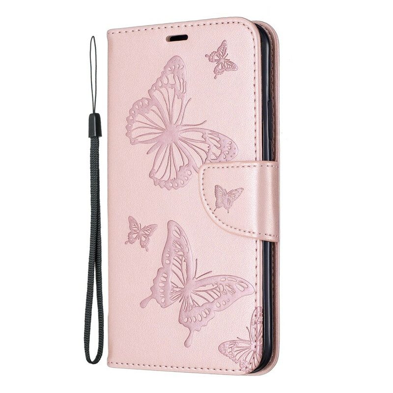 Flip Case iPhone 11 Pro Max Suojaketju Kuori Perhosille Painettu Olkahihna