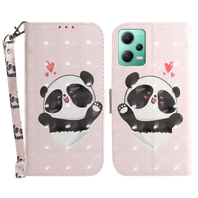 Kotelot Xiaomi Redmi Note 12 5G Suojaketju Kuori Panda Love With Lanyard