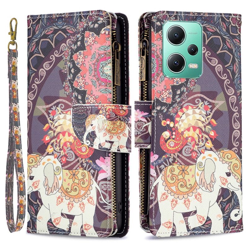 Nahkakotelo Xiaomi Redmi Note 12 5G Elephant Vetoketjullinen Tasku