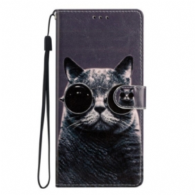 Kotelot Moto G73 5G Suojaketju Kuori Strappy Glasses Cat