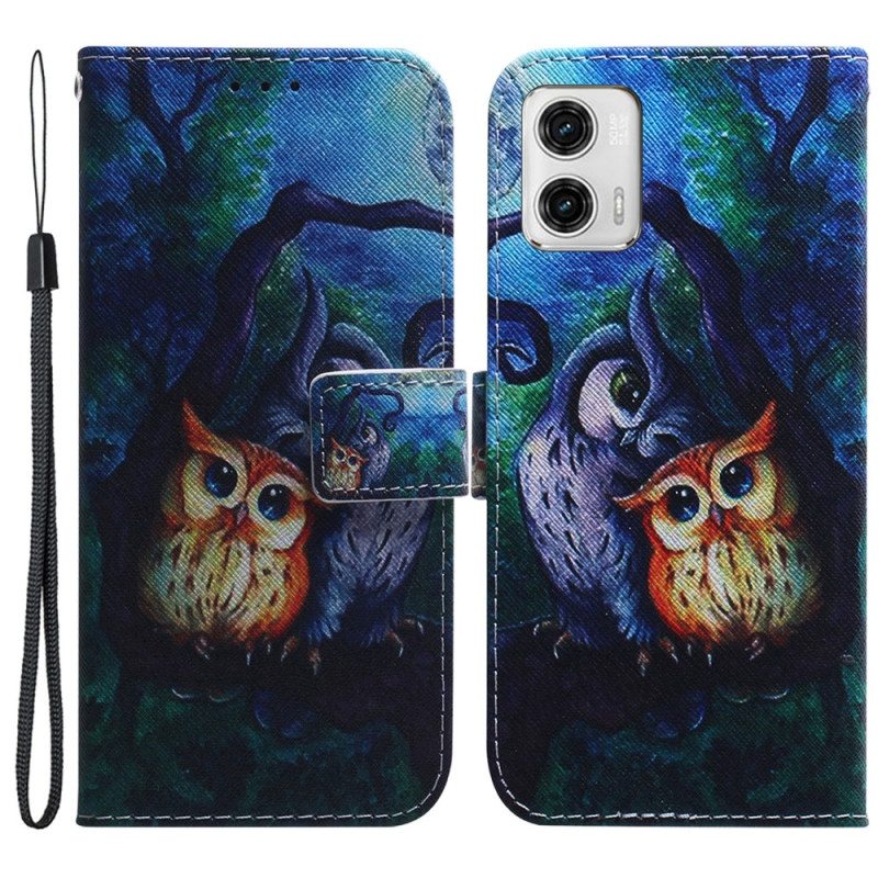 Kotelot Moto G73 5G Suojaketju Kuori Strappy Owls -maalaus