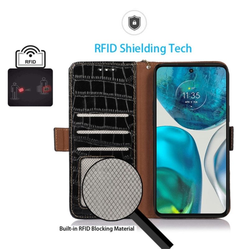 Nahkakotelo Moto G73 5G Crocodile Style Rfid