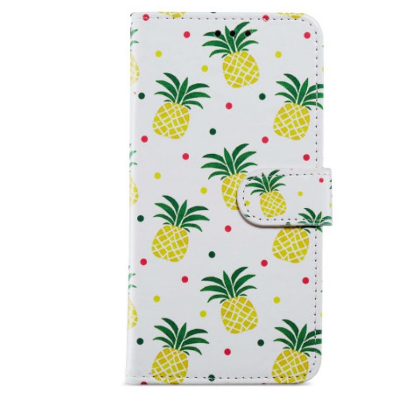 Nahkakotelo Moto G73 5G Suojaketju Kuori Strappy Ananas