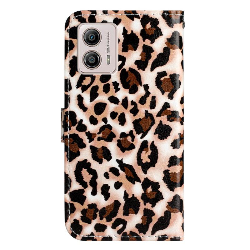 Nahkakotelo Moto G73 5G Suojaketju Kuori Strappy Leopard Print