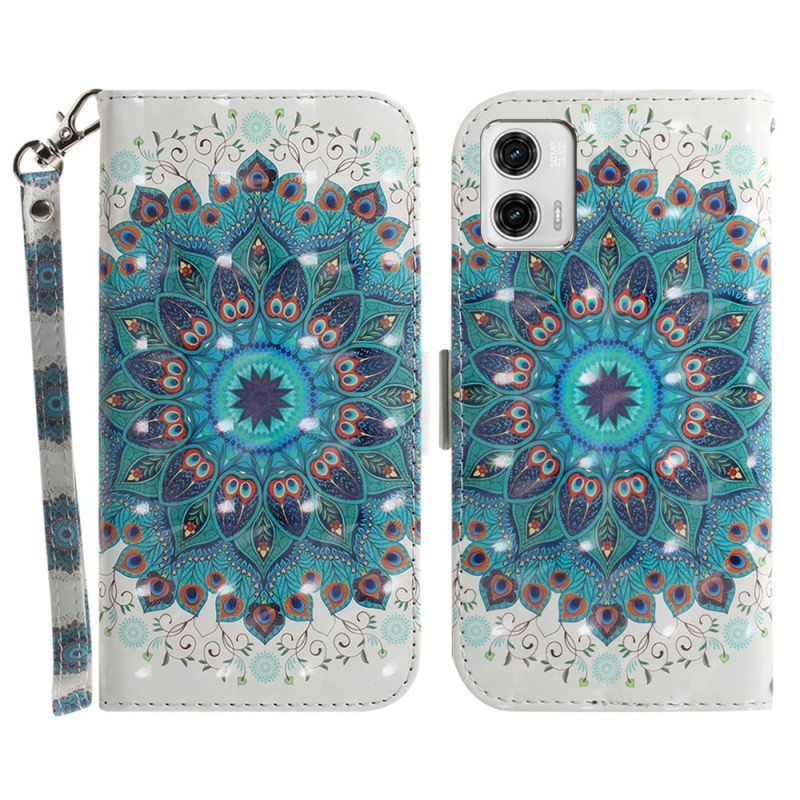 Nahkakotelo Moto G73 5G Suojaketju Kuori Strappy Mandala