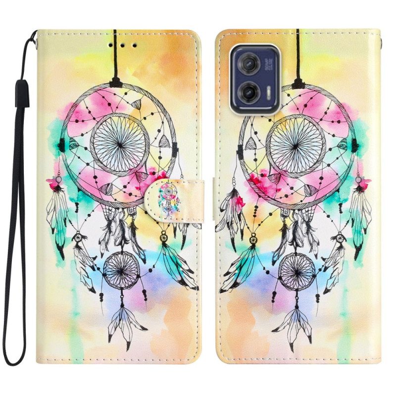 Nahkakotelo Moto G73 5G Suojaketju Kuori Värikäs Dream Catcher Hihnalla