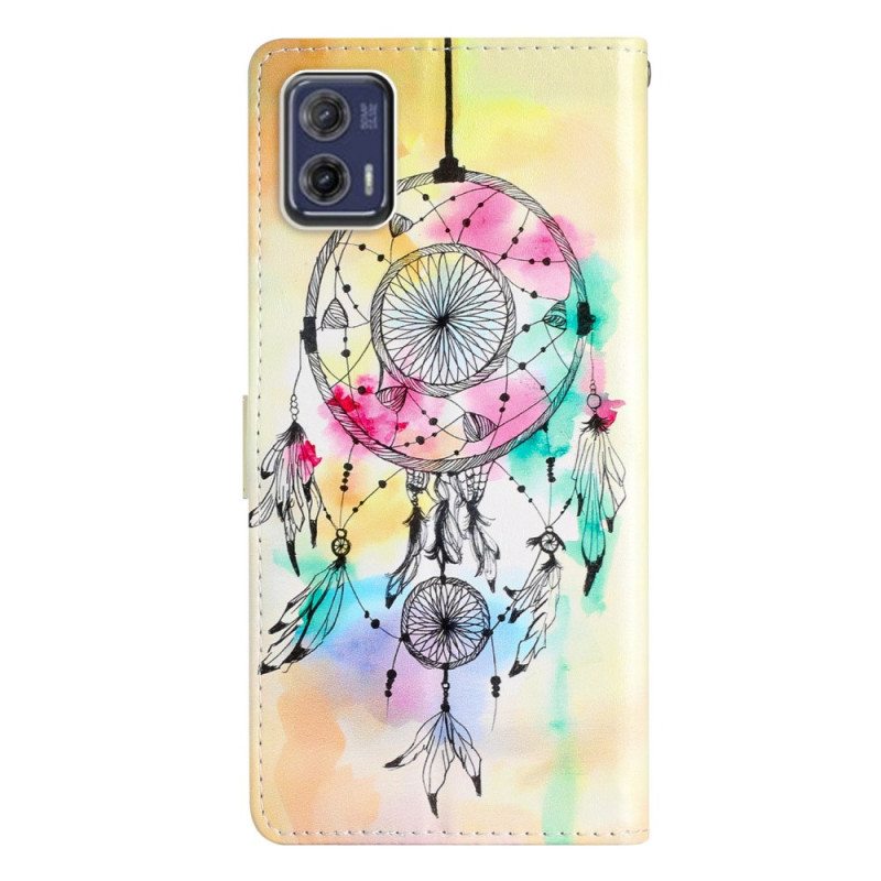 Nahkakotelo Moto G73 5G Suojaketju Kuori Värikäs Dream Catcher Hihnalla