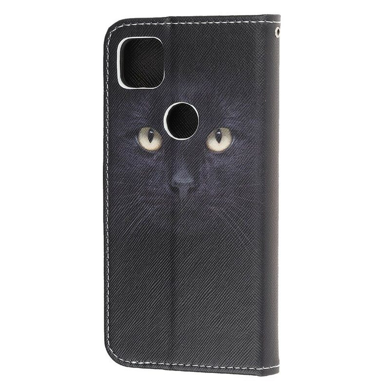 Nahkakotelo Google Pixel 4A Suojaketju Kuori Strappy Black Cat Eyes