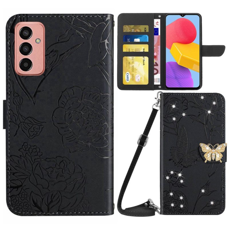 Kotelot Samsung Galaxy M13 Butterfly Charm Ja Olkahihna