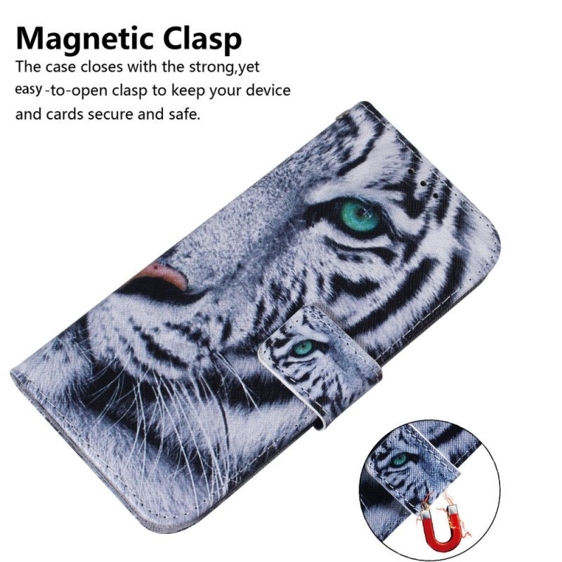 Kotelot Samsung Galaxy M13 Suojaketju Kuori Strappy White Tiger