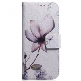 Nahkakotelo Samsung Galaxy M13 Suojaketju Kuori Vintage Strappy Flower