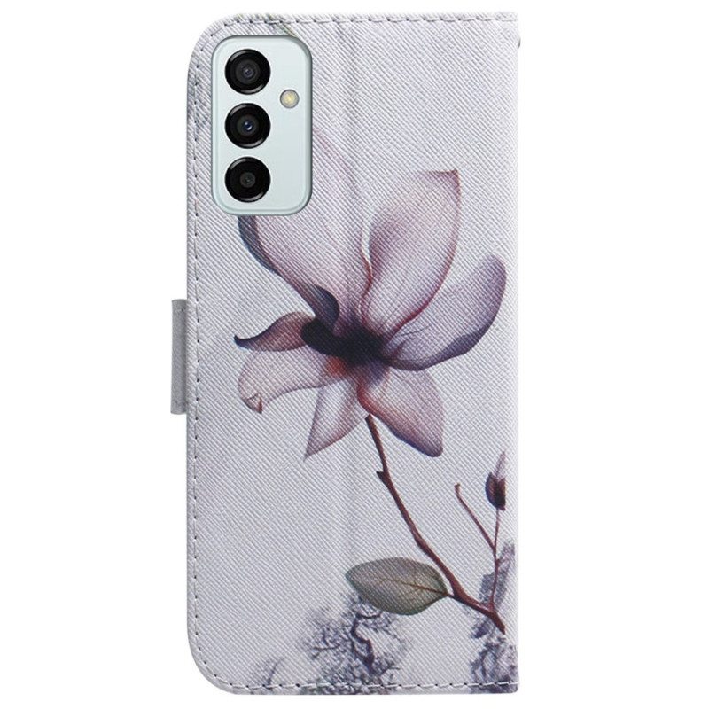 Nahkakotelo Samsung Galaxy M13 Suojaketju Kuori Vintage Strappy Flower