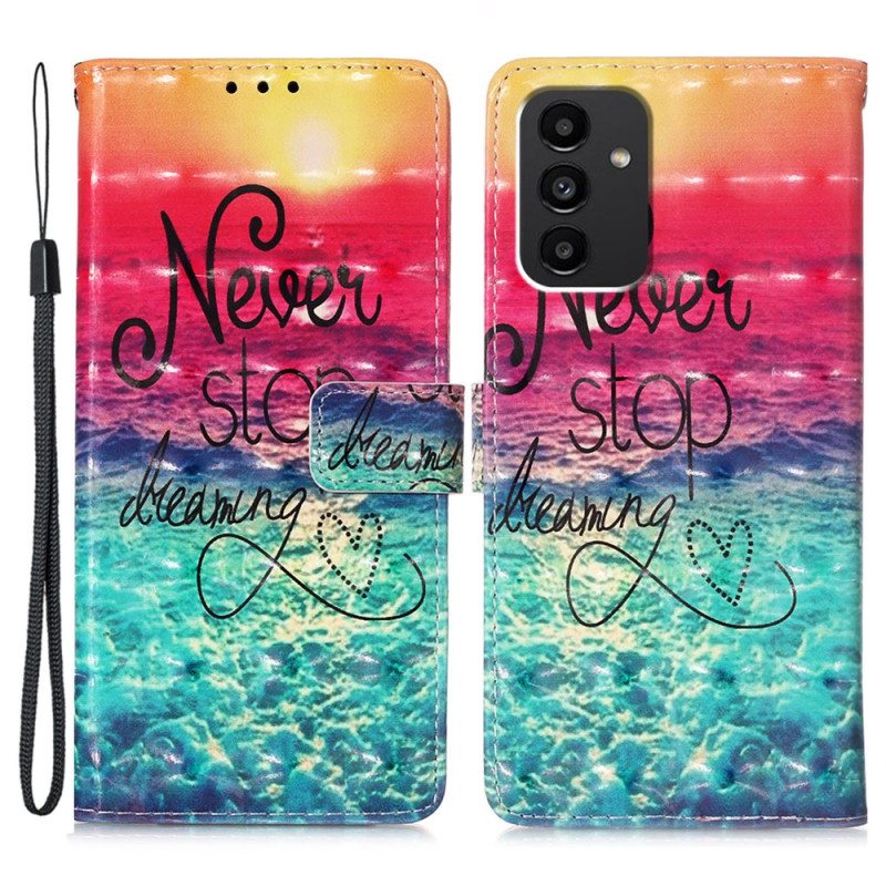 Flip Case Samsung Galaxy A54 5G Suojaketju Kuori Älä Koskaan Lopeta Unelmoimista Strappy