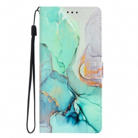 Flip Case Samsung Galaxy A54 5G Suojaketju Kuori Marmoroitu Hihna