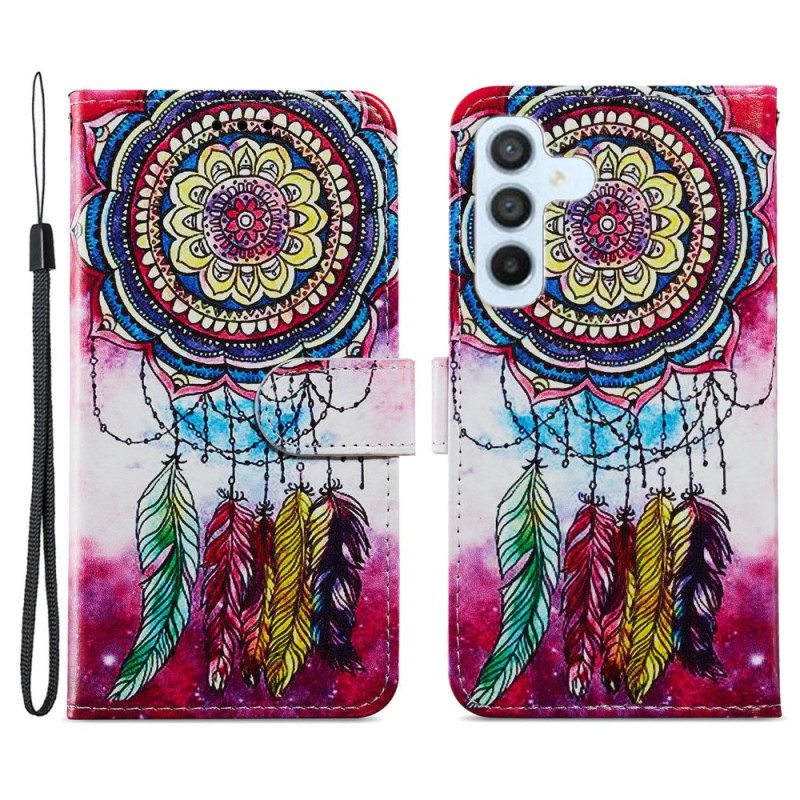 Nahkakotelo Samsung Galaxy A54 5G Suojaketju Kuori Akvarelli Dream Catcher Hihnalla