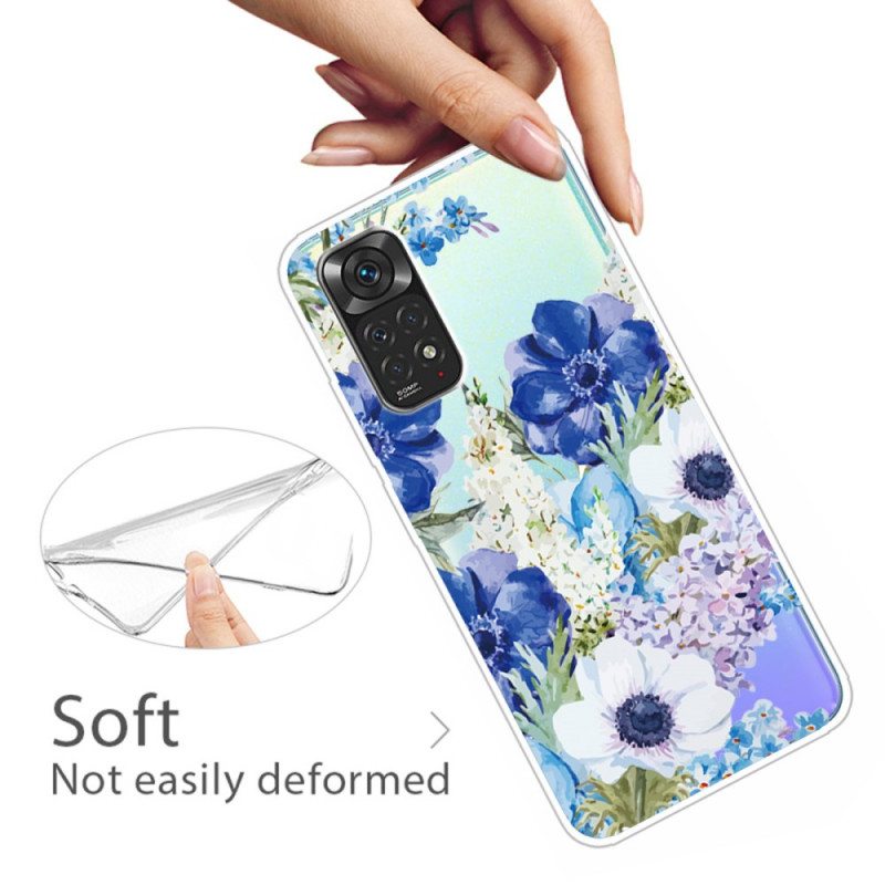 Case Xiaomi Redmi Note 11 / 11S Saumaton Akvarelli Siniset Kukat