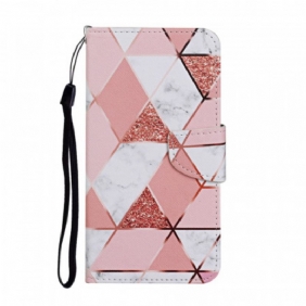 Flip Case Samsung Galaxy S22 Plus 5G Marmori Ja Paljetteja Hihnalla