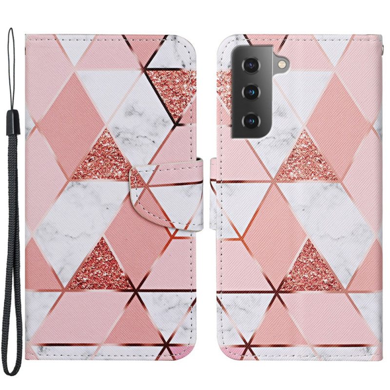 Flip Case Samsung Galaxy S22 Plus 5G Marmori Ja Paljetteja Hihnalla