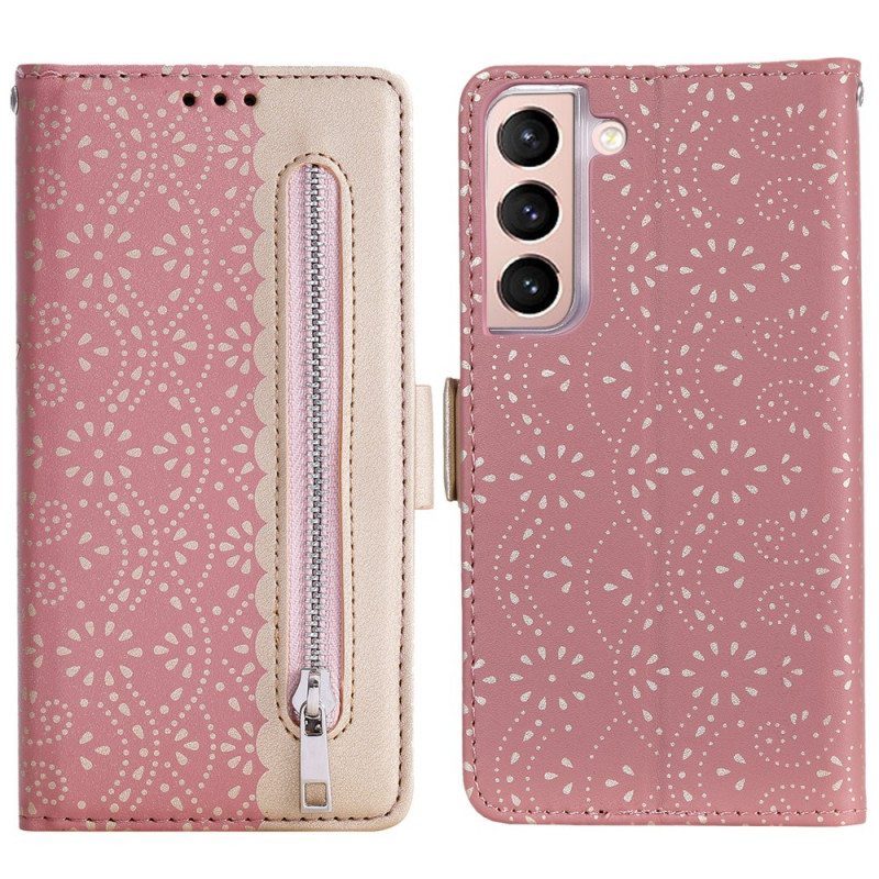 Flip Case Samsung Galaxy S22 Plus 5G Suojaketju Kuori Pitsihihna Kolikkokukkaro