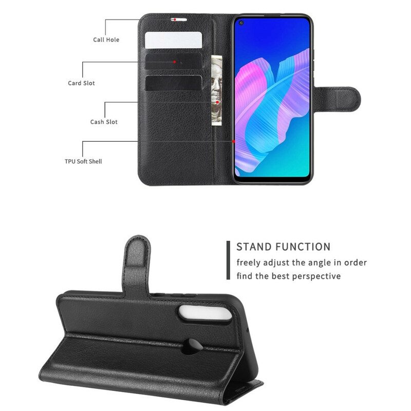 Flip Case Huawei P40 Lite E Klassinen Litsi Tekonahka