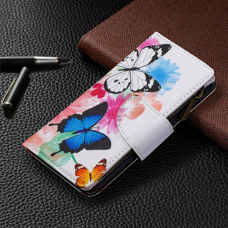 Flip Case Huawei P40 Lite E Perhosten Vetoketjullinen Tasku