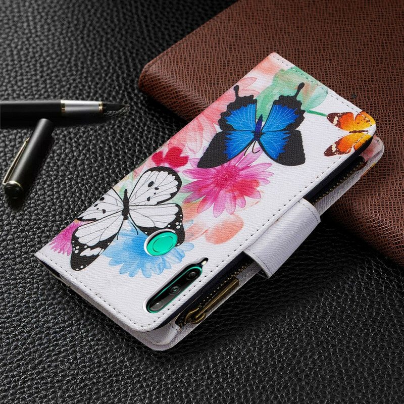 Flip Case Huawei P40 Lite E Perhosten Vetoketjullinen Tasku