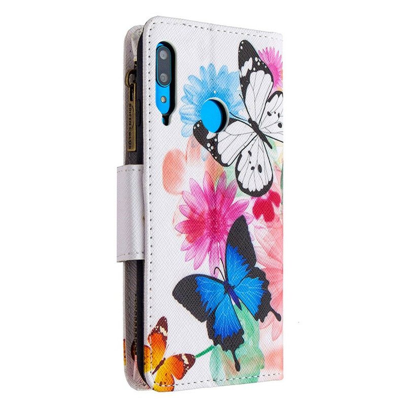 Flip Case Huawei P40 Lite E Perhosten Vetoketjullinen Tasku