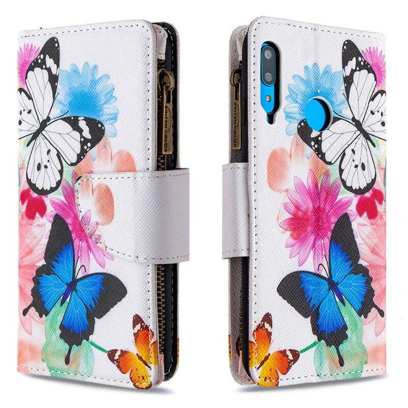 Flip Case Huawei P40 Lite E Perhosten Vetoketjullinen Tasku