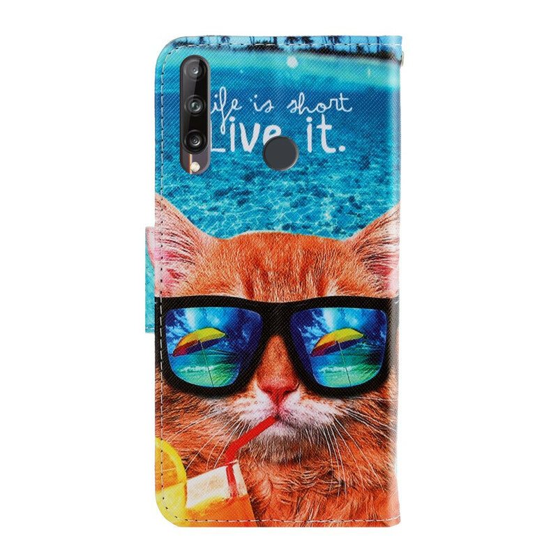 Flip Case Huawei P40 Lite E Suojaketju Kuori Cat Live It Strappy