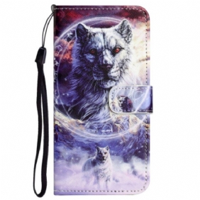 Flip Case Xiaomi Redmi Note 12 4G Suojaketju Kuori Strappy Snow Wolf