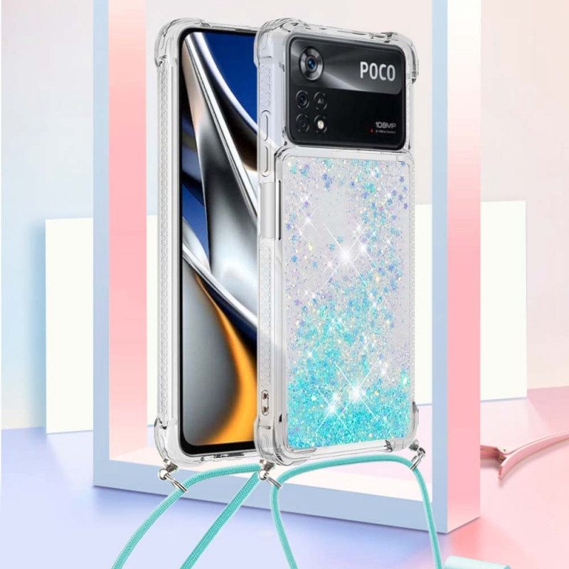 Case Poco X4 Pro 5G Paljettipuu Kiristysnyörillä