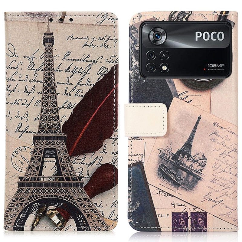 Flip Case Poco X4 Pro 5G Runoilijan Eiffel-torni