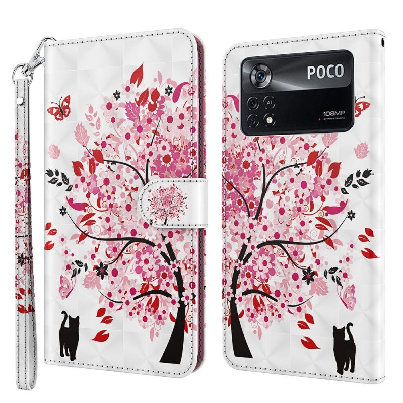 Flip Case Poco X4 Pro 5G Suojaketju Kuori Kissa Tangapuun Alla