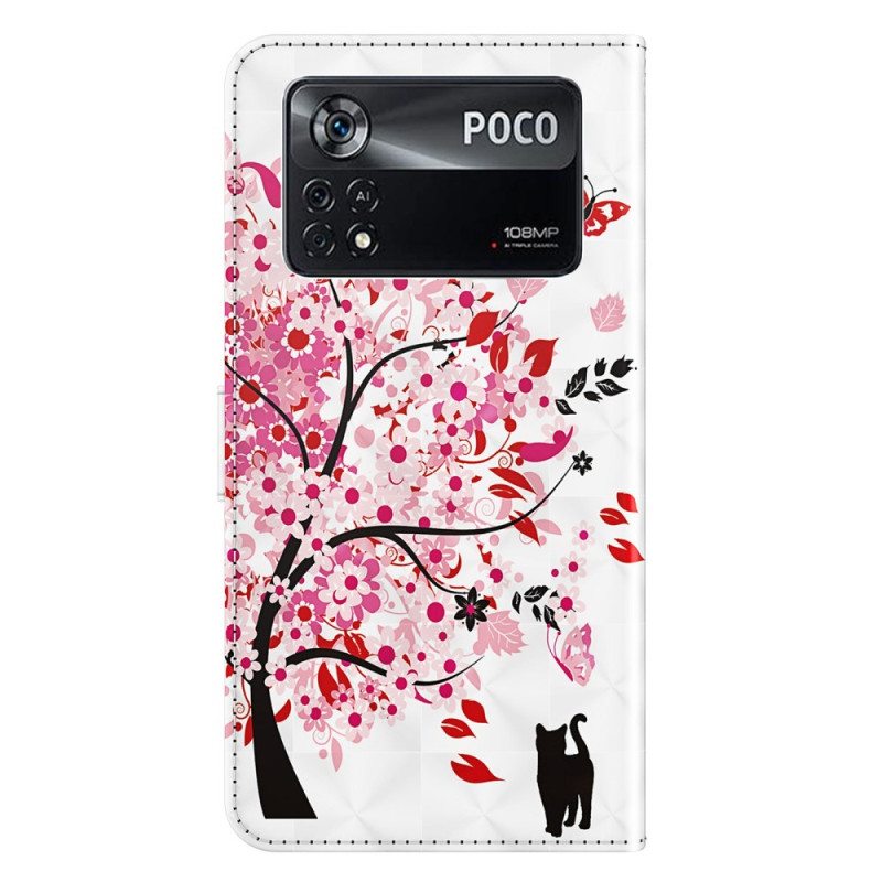 Flip Case Poco X4 Pro 5G Suojaketju Kuori Kissa Tangapuun Alla