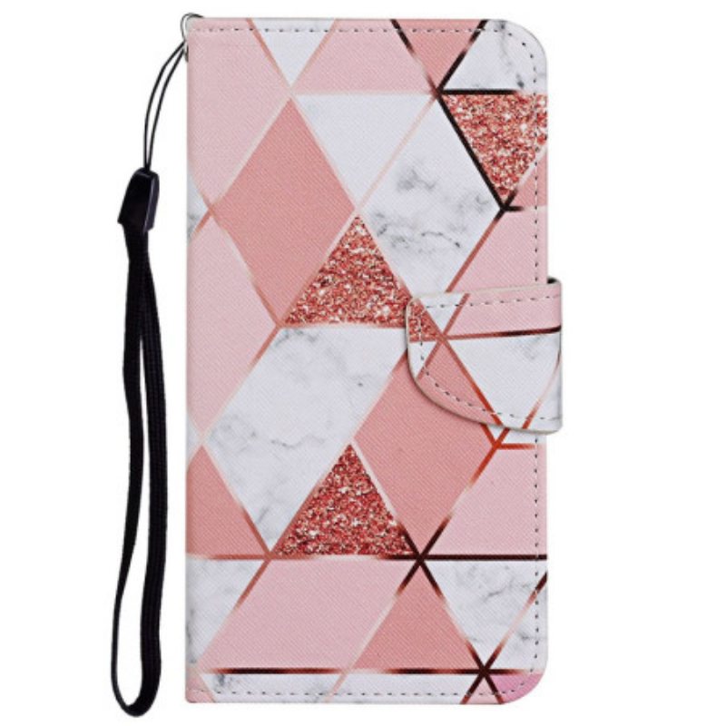 Flip Case Poco X4 Pro 5G Suojaketju Kuori Strappy Glitter Marble