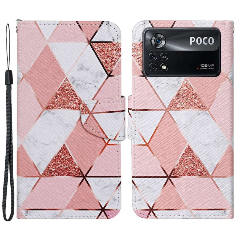 Flip Case Poco X4 Pro 5G Suojaketju Kuori Strappy Glitter Marble