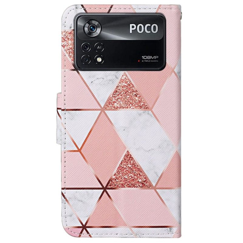 Flip Case Poco X4 Pro 5G Suojaketju Kuori Strappy Glitter Marble