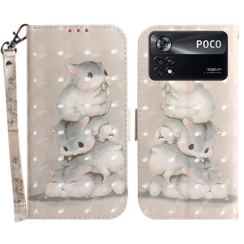 Flip Case Poco X4 Pro 5G Suojaketju Kuori Stringit Oravat