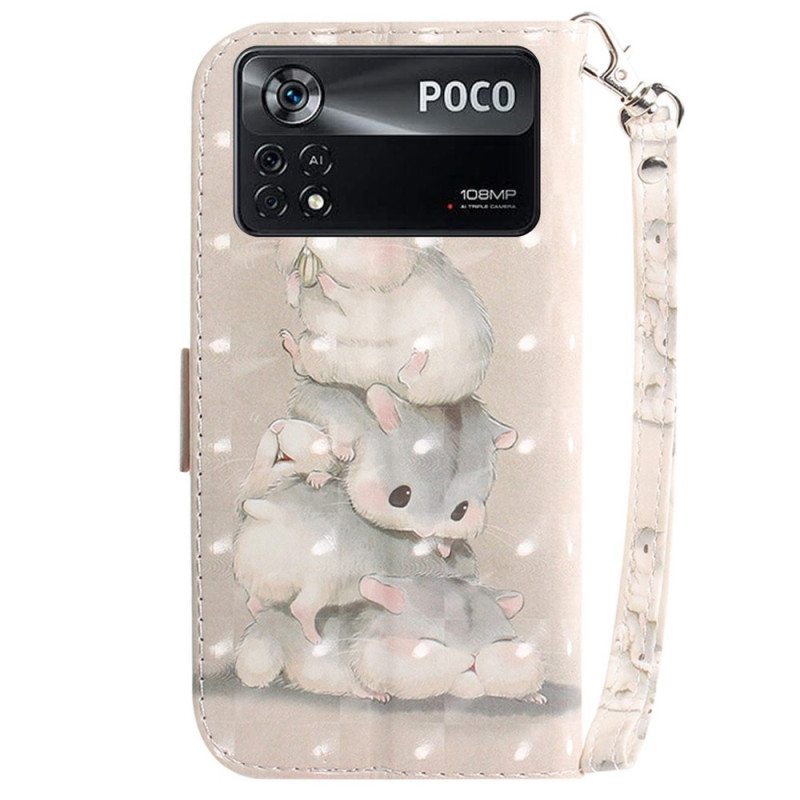 Flip Case Poco X4 Pro 5G Suojaketju Kuori Stringit Oravat