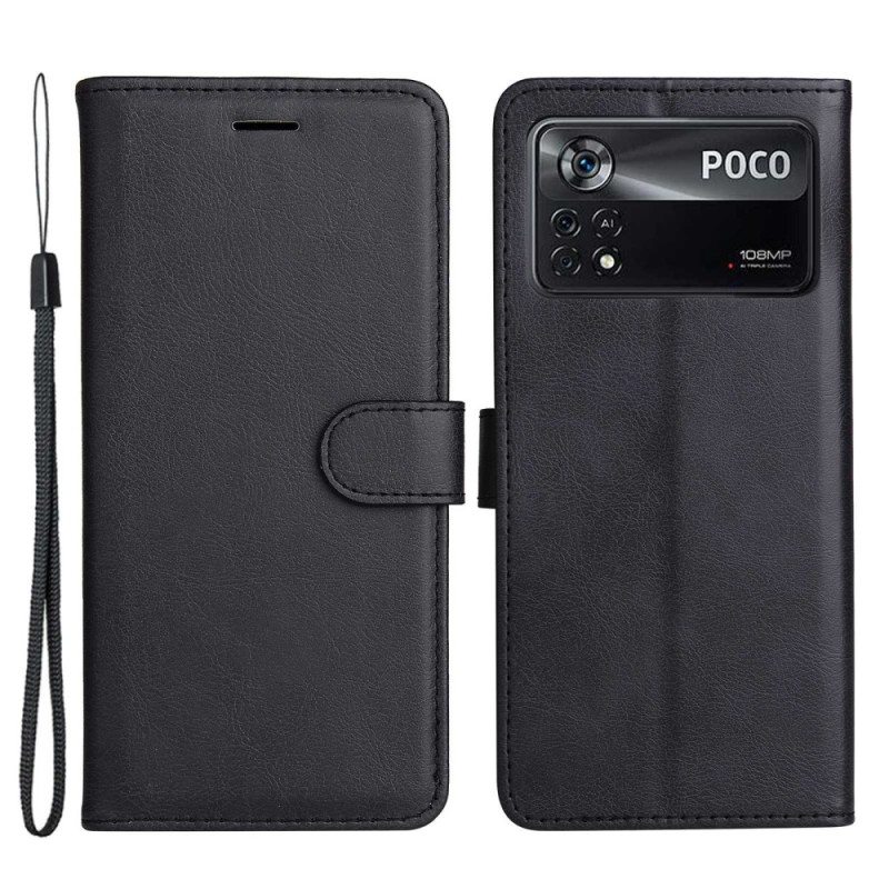 Flip Case Poco X4 Pro 5G Suojaketju Kuori Tavallinen Hihnalla