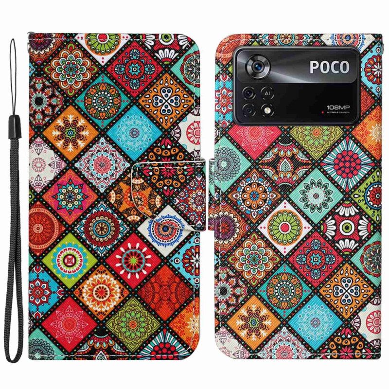 Kotelot Poco X4 Pro 5G Suojaketju Kuori Strappy Patchwork