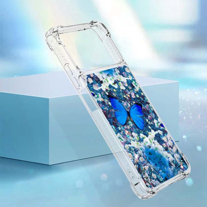 Kuori Poco X4 Pro 5G Glitter Blue Perhoset