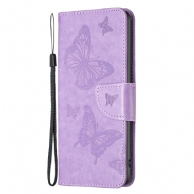 Nahkakotelo Poco X4 Pro 5G Suojaketju Kuori Strap Butterflies Print