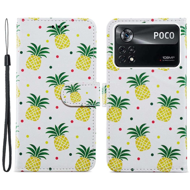 Nahkakotelo Poco X4 Pro 5G Suojaketju Kuori Strappy Ananas