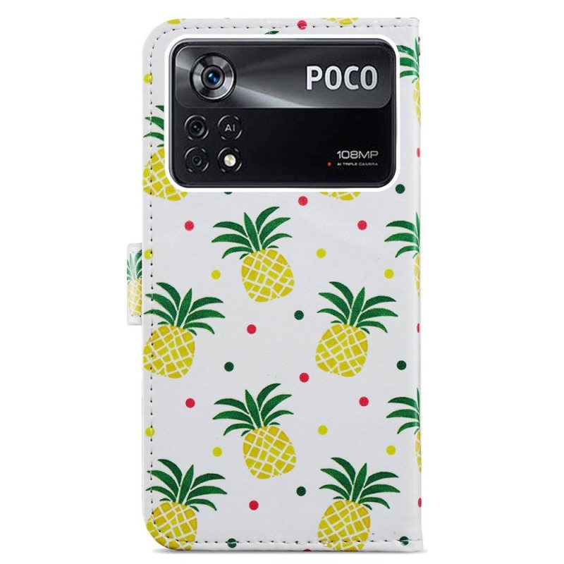 Nahkakotelo Poco X4 Pro 5G Suojaketju Kuori Strappy Ananas