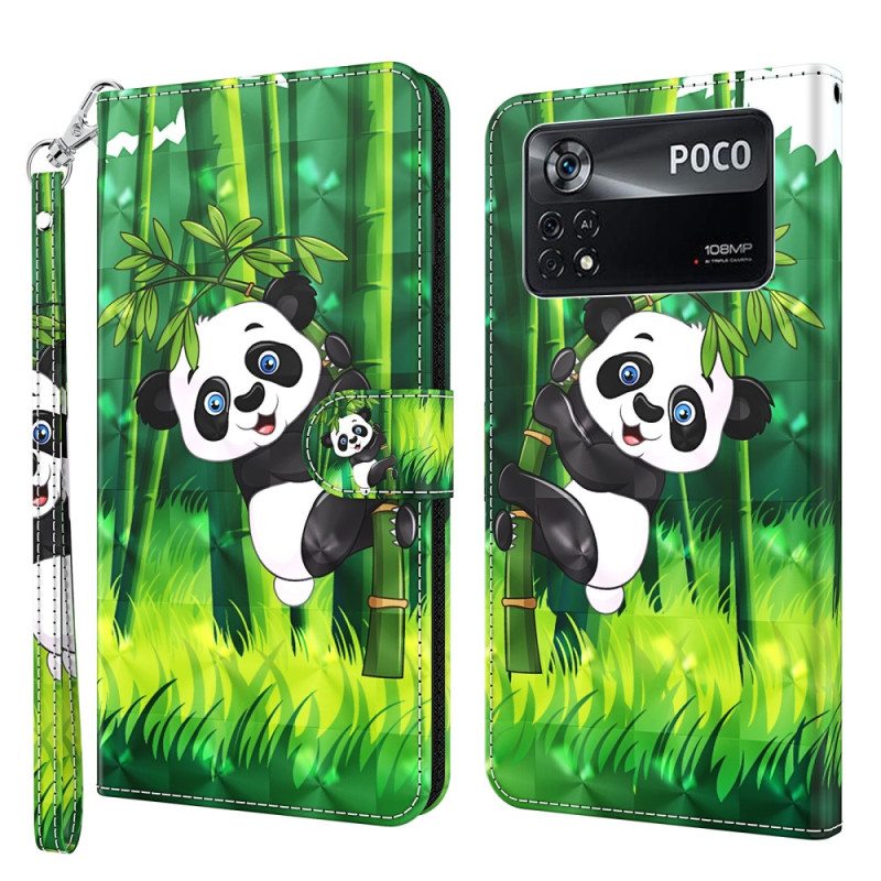 Nahkakotelo Poco X4 Pro 5G Suojaketju Kuori Strappy Panda