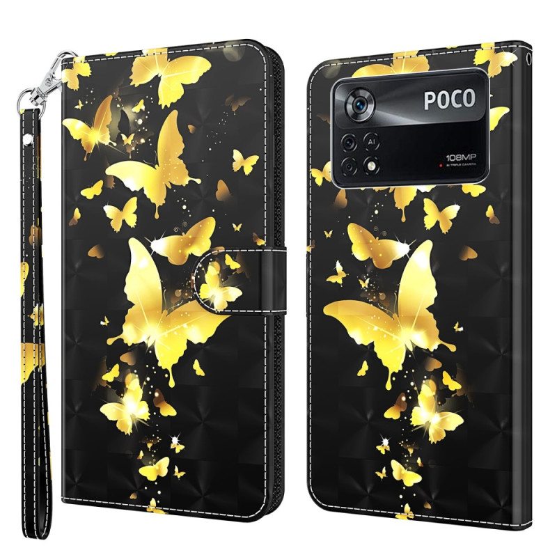 Nahkakotelo Poco X4 Pro 5G Suojaketju Kuori Stringit Perhoset