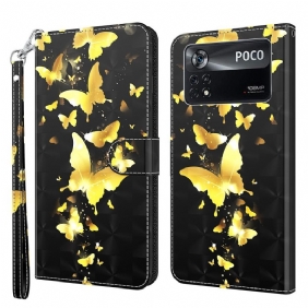 Nahkakotelo Poco X4 Pro 5G Suojaketju Kuori Stringit Perhoset