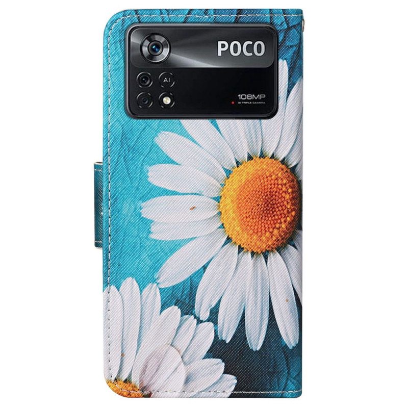 Nahkakotelo Poco X4 Pro 5G Suojaketju Kuori Thong Daisies