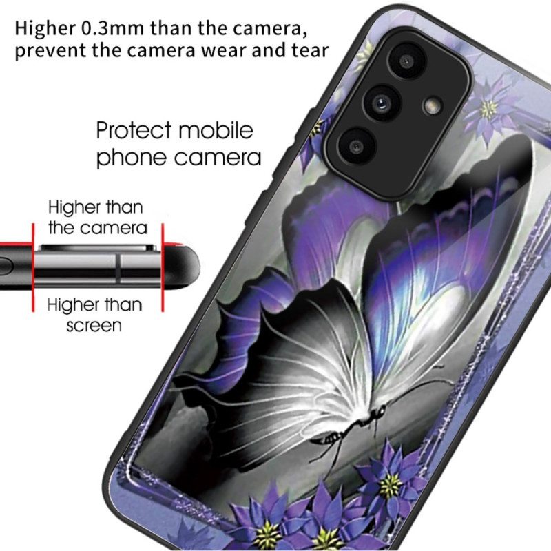 Kuori Samsung Galaxy A15 Purple Butterfly Tempered Glass